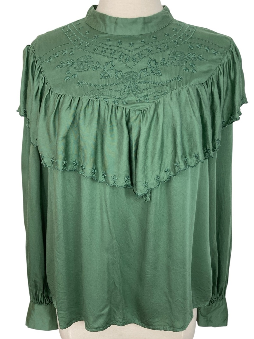 River Island Women's Green Boho Ruffle Blouse, Size Medium